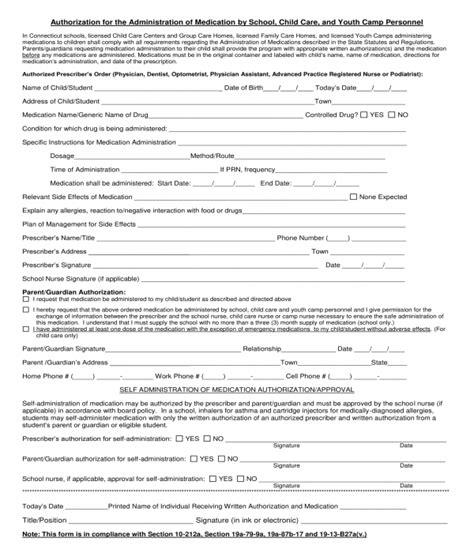 Daycare Consent Form Medications Printable Consent Form