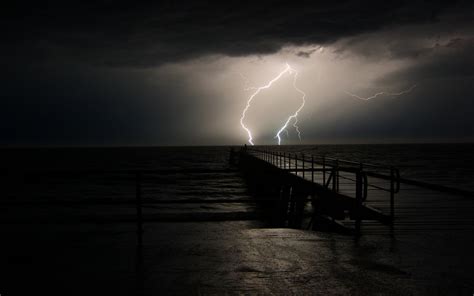 Wallpaper Monochrome Sea Night Nature Sky Lightning Storm