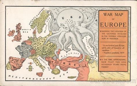 war map of europe with russian octopus world war i postcard