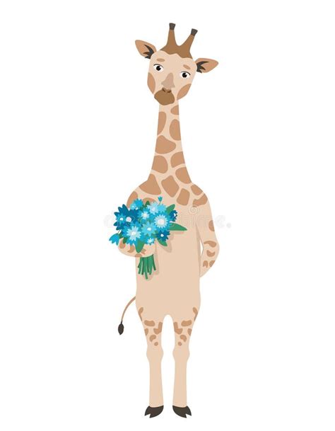 Giraffe Holding Bouquet Of Flowers Stock Vector Illustration Of