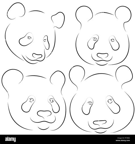 Set Of Vector Illustration Stylized Pandas Faces Hand Drawn Linear