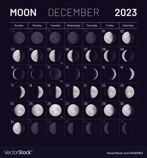 December Lunar Calendar For 2023 Year Monthly Vector Image