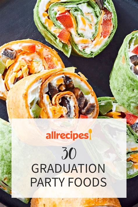 An Assortment Of Graduation Party Foods With The Title Overlay Reading
