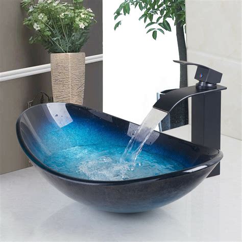 Find great deals on ebay for glass vanity bathroom. Blue Tempered Glass Round Bathroom Vanity Vessel Sink With ...