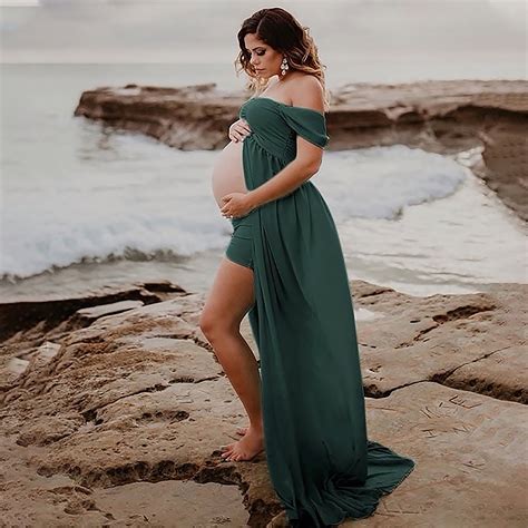 Green Maternity Photo Shoot Dress Boho Lace Gown For Baby Etsy