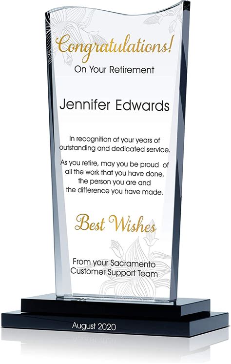Personalized Crystal Retirement Congratulation T Award