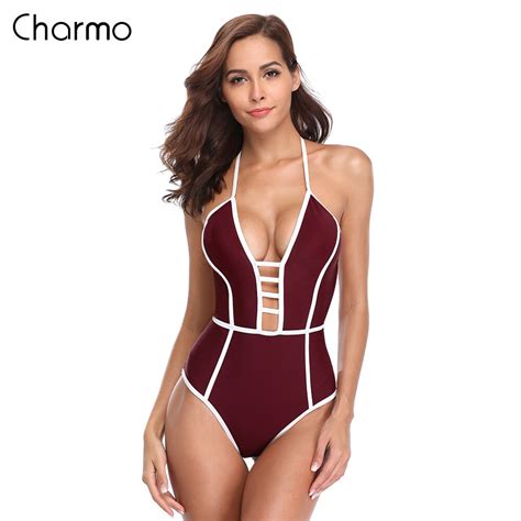 Charmo Women S One Piece Swimwear Swimsuit Deep V Neck Strappy One