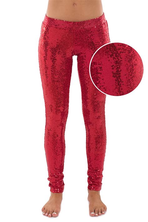 Red Sequin Leggings Womens Printed Leggings Outrageous Clothing