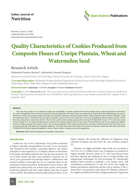 Pdf Quality Characteristics Of Cookies Produced From Composite Flours