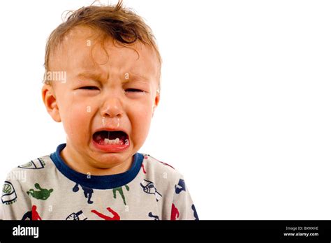 Unhappy Crying Baby Boy A Lot Of Copyspace Isolated Over A White