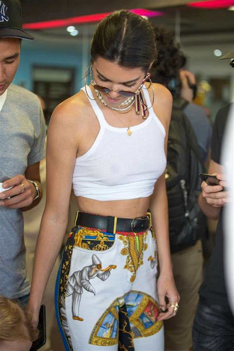 Kendall Jenner Braless In See Through White Tank Top