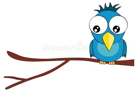 Cartoon Bird Character On Branch Isolated On White Stock Vector