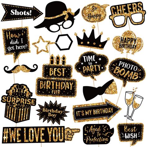 Pieces Birthday Photo Booth Prop Happy Birthday Prop For Photoshoot Black And Gold Photo Prop