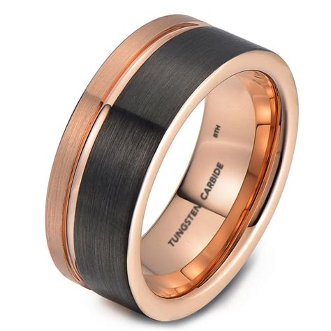 Mens Tungsten Carbide Wedding Engagement Band With Gunmetal Grey And Rose Gold Brushed Tone P339 1751 Image 