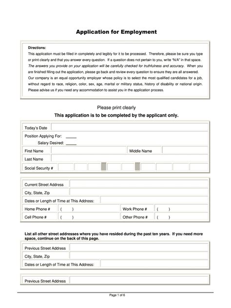 Free Job Application Form Standard Template Pdf Word Eforms Blank Job