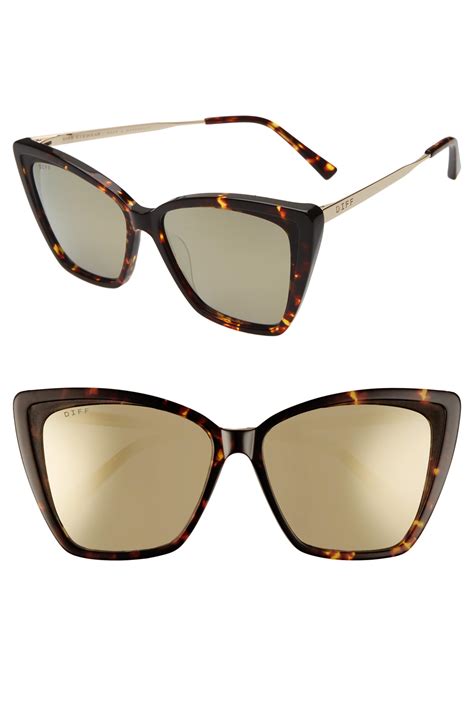 Diff Becky Ii 56mm Polarized Mirrored Cat Eye Sunglasses Dark Tortoise Gold Mirror In