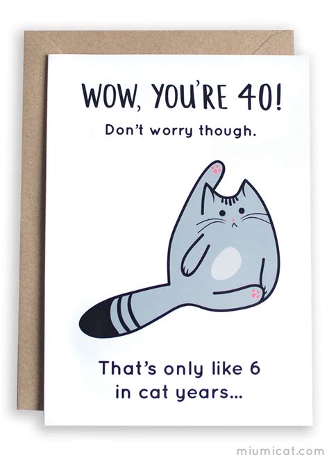 Funny 40th Birthday Card Miümi Cat