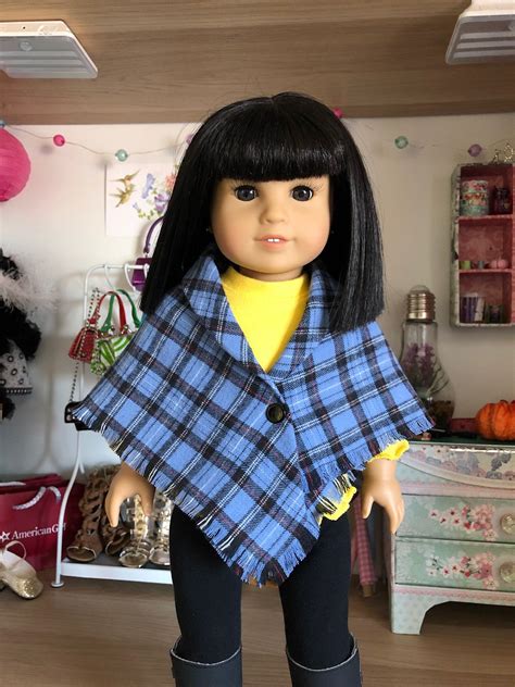 18 inch doll clothes blue and black plaid cape etsy doll clothes
