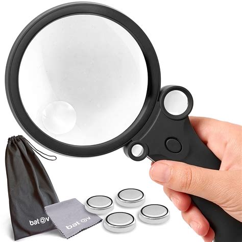Batov 4 Size Magnifying Glass With 5 Led Lights And Free Cleaning Cloth 4 Built In Magnifier