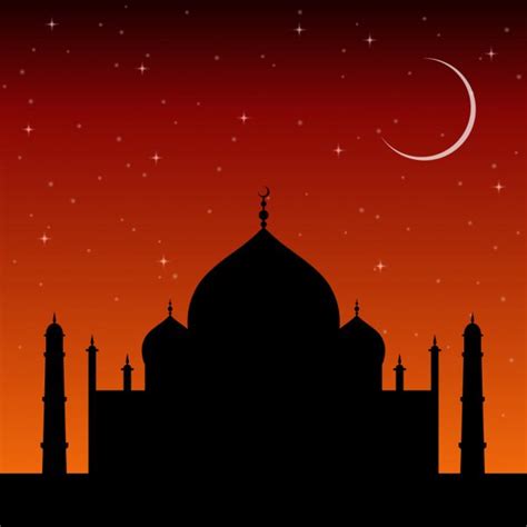 Silhouette Mosque Sunset With Stars And Crescent Moon Islam Religion