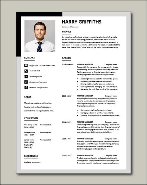 Free Finance Manager Resume Template 3
