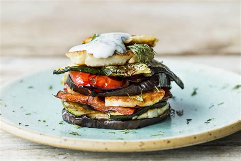Chargrilled Vegetables And Haloumi Stack Recipe Baked Vegetables