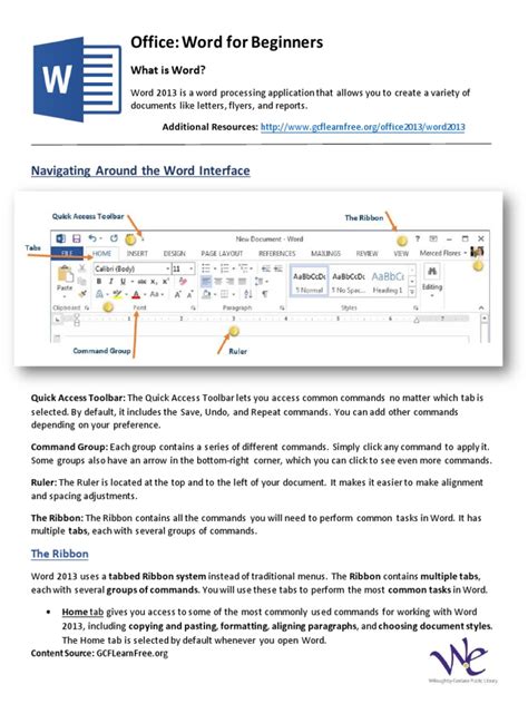 Word 2013 For Beginners Handout Microsoft Word Page Layout