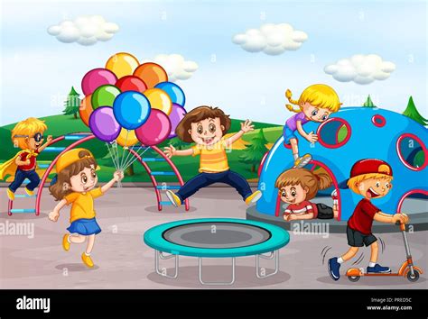 Children Playing At Playground Illustration Stock Vector Image And Art