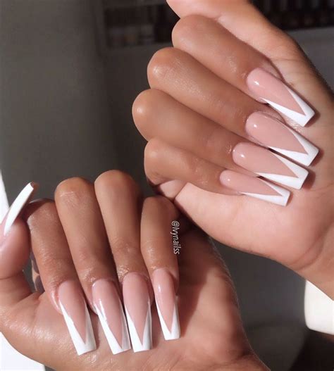 Coffin Shaped Nails White Tips This Long Tapered Shape With A Flat