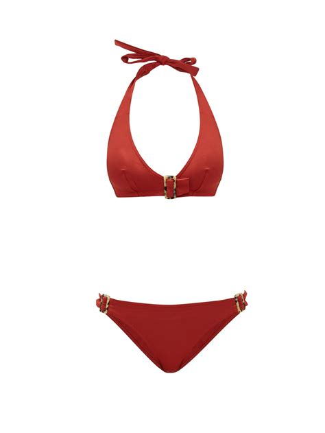 Eres Halterneck Tortoiseshell Buckle Bikini In Red Modesens In 2020