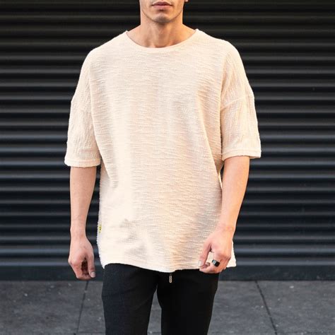 Mens Oversize T Shirt Round Neck Cream