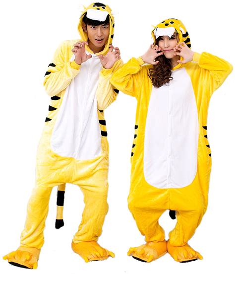 Yellow Tiger Kigurumi Onesie Pajamas Soft Flannel Unisex Animal