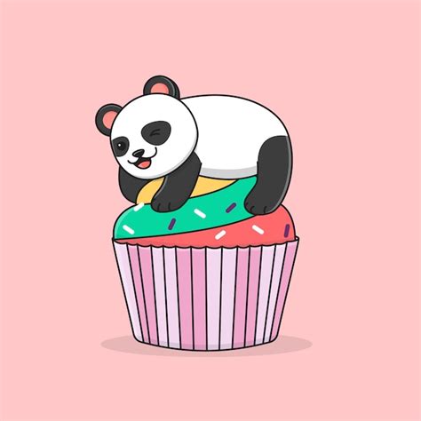 Premium Vector Cute Panda With Colorfull Cupcake
