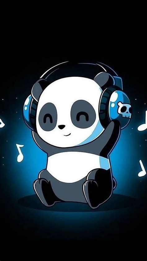 Happy Panda Listening Music Headphones Animal Art Work Hd Phone