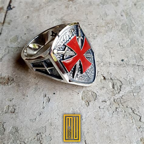 The Knights Templar Ring 925k Sterling Silver With Enamel Etsy