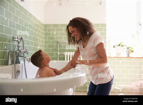 Mother And Son Having Fun At Bath Time Together Stock Photo Alamy