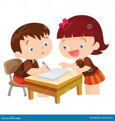 Cute Girl Teaching Boy Stock Vector Image 65586453