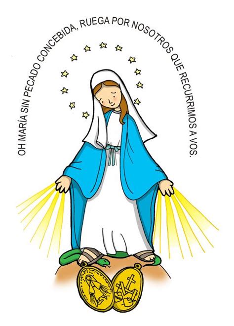 Dibujos para catequesis NUESTRA SEÑORA DE LA MEDALLA MILAGROSA Virgen caricatura Ilustración
