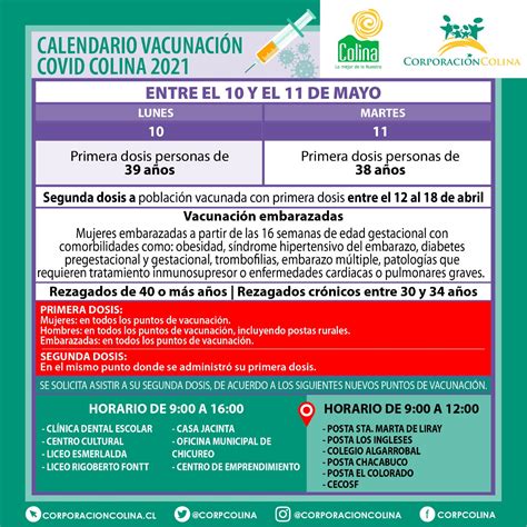Municipalidad Colina On Twitter Vacunaci Ncovid Corpcolinasalud Informa El Calendario De