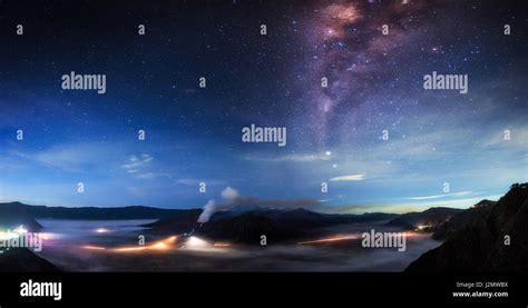 Milky Way Over Bromo National Park Java Indonesia Mount Bromo At