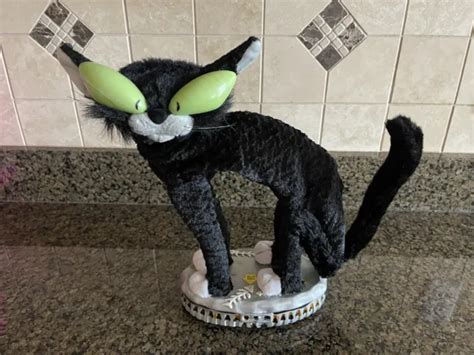 Vtg Gemmy Animated Fraidy Cat Halloween Black Alley Cat Lights Up
