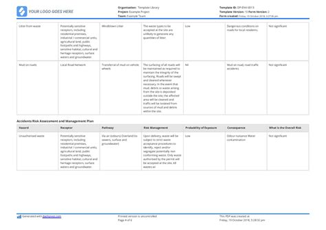 Environmental Risk Assessment Example Free To Use And Customisable