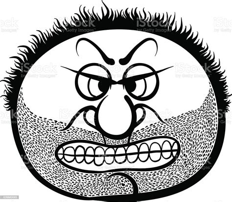 Angry Cartoon Face With Stubble Black And White Illustration Stock