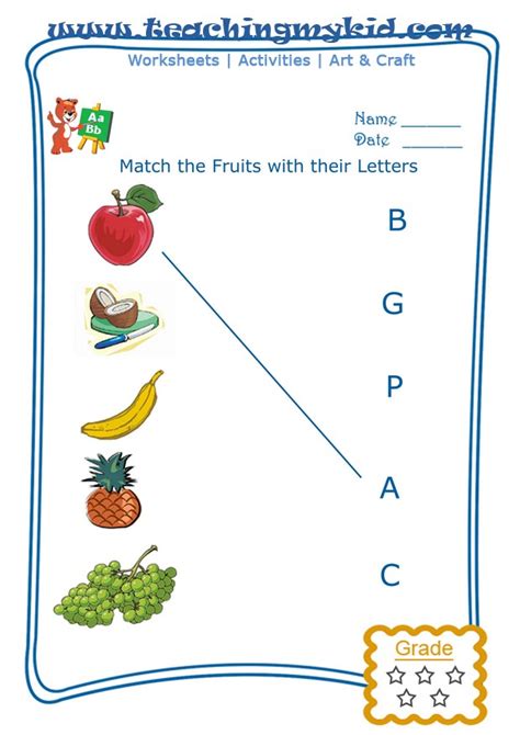 Preschool Printable Worksheets Match Fruits With First Letter Of Name 1