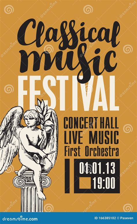 Poster For Classical Music Festival With Angel Sculpture Stock Vector