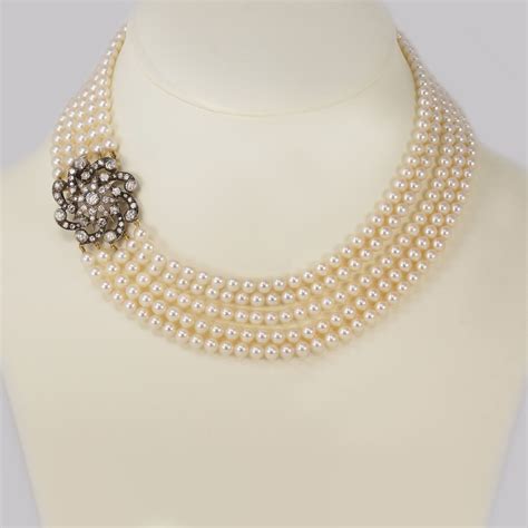 Edwardian Pearl Necklace With Diamond Clasp The Chelsea Bijouterie