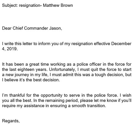 Free Police Officer Resignation Letter Template Word Pdf Excel Tmp