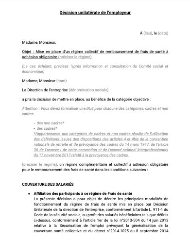 D Cision Unilat Rale De L Employeur Compl Mentaire Sant Document Et