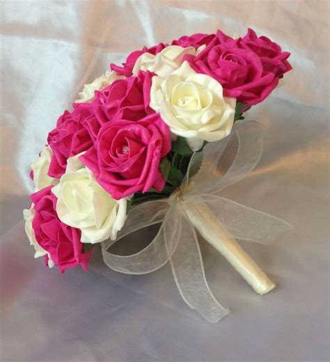 A wide variety of artificial wedding flower bouquets options are available to you, such as paper type, material, and feature. ARTIFICIAL FLOWERS HOT PINK IVORY FOAM ROSE BRIDE WEDDING ...