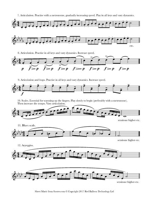Alto Saxophone Warm Up Exercises Sheet Music For Saxophone